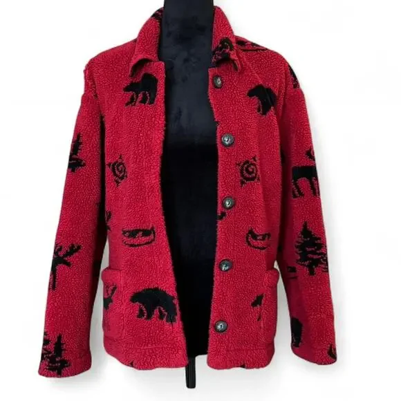 Oversized Red Fleece Jacket – Cabincore Bear Cozy 2-3X - Picture 2 of 8